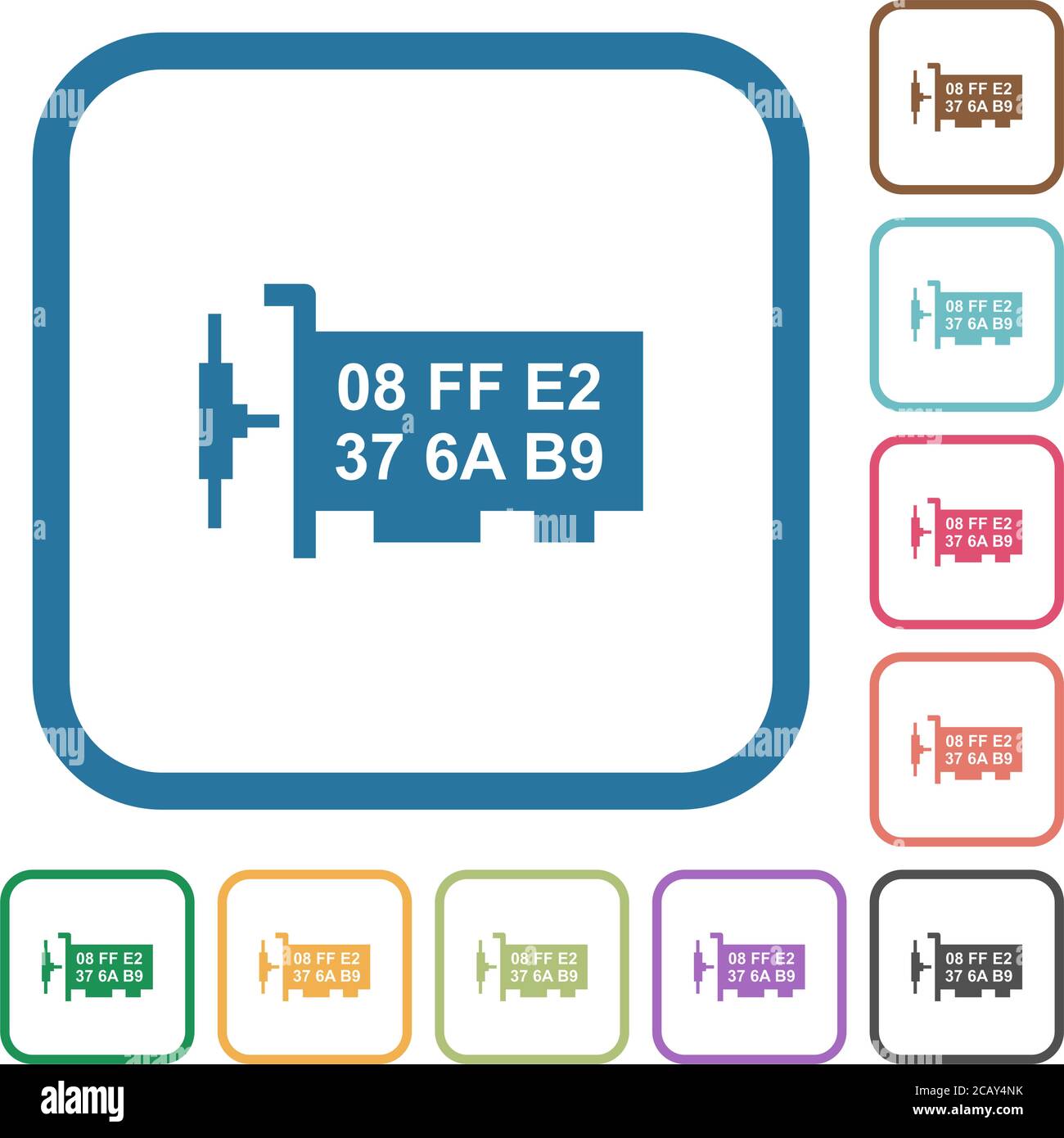 Network mac address simple icons in color rounded square frames on ...