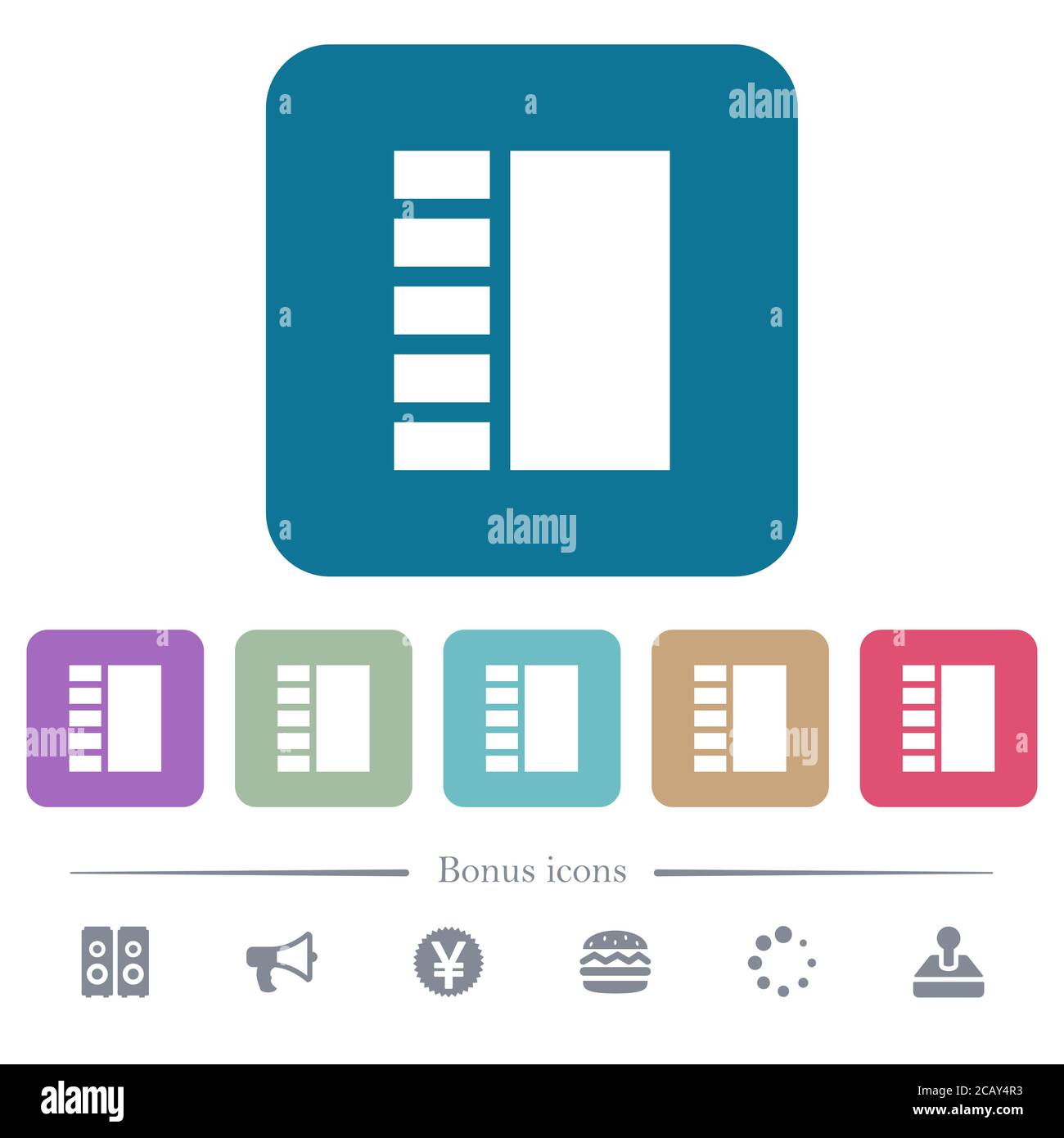 Vertical tabbed layout white flat icons on color rounded square ...