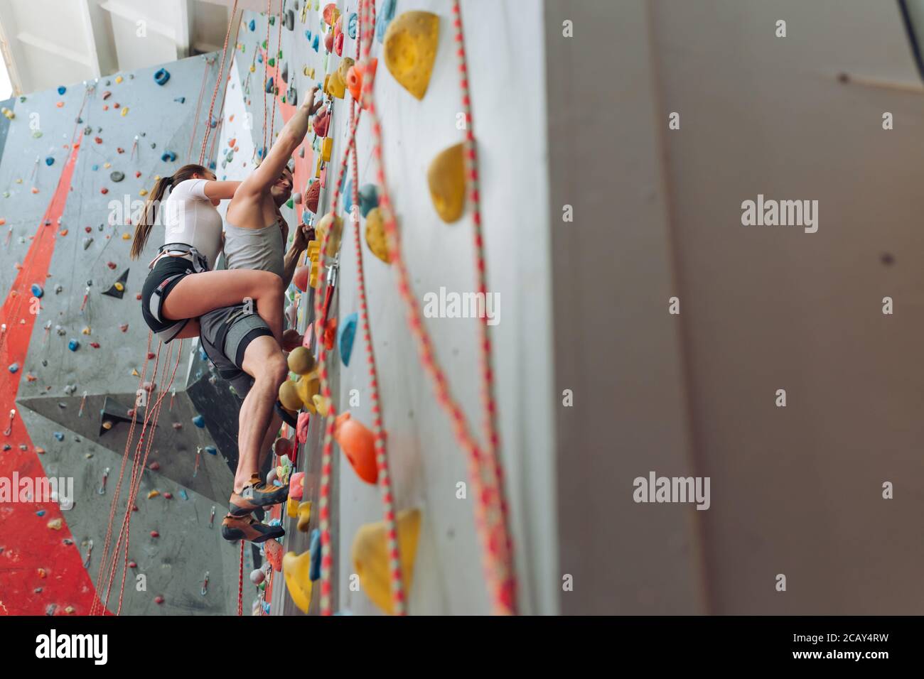 best indoor climbing with best friend.low angle view.advanced indoor