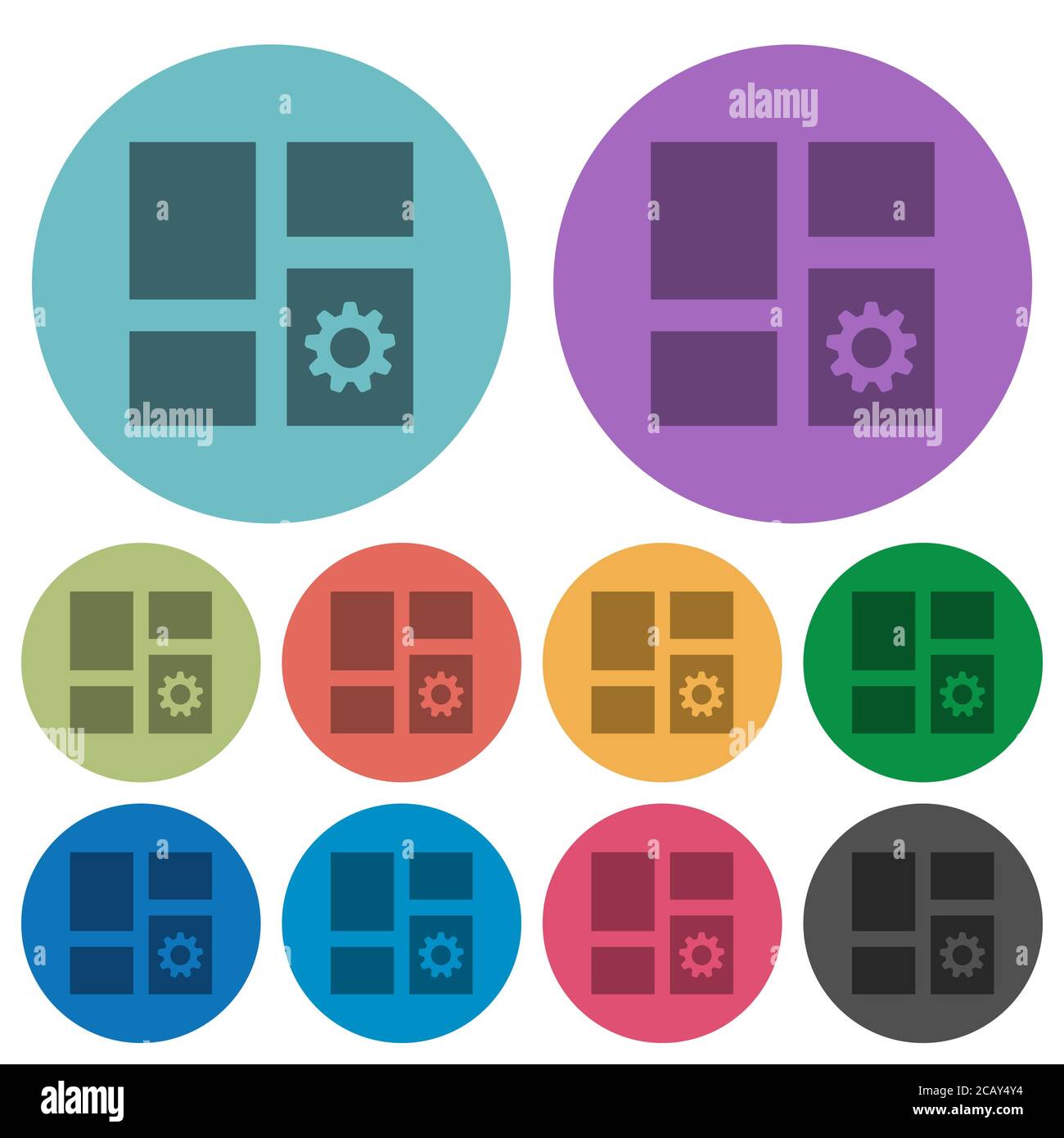 Dashboard settings darker flat icons on color round background Stock Vector