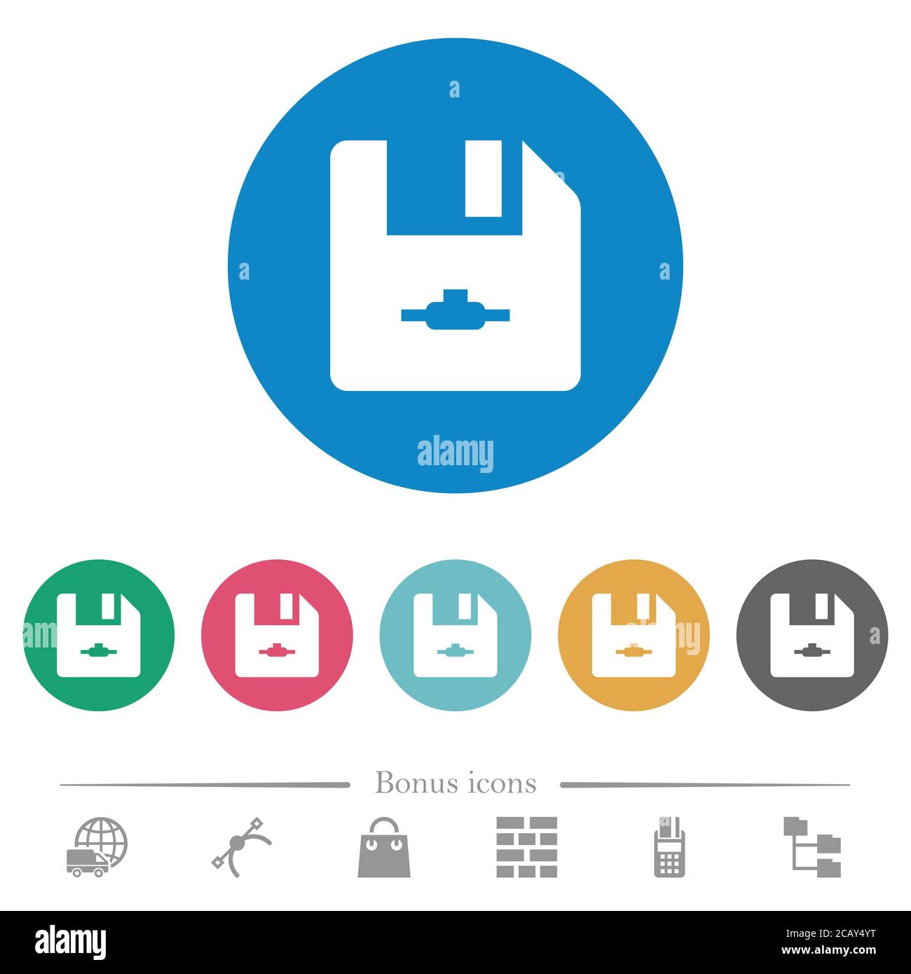 Network file flat white icons on round color backgrounds. 6 bonus icons ...