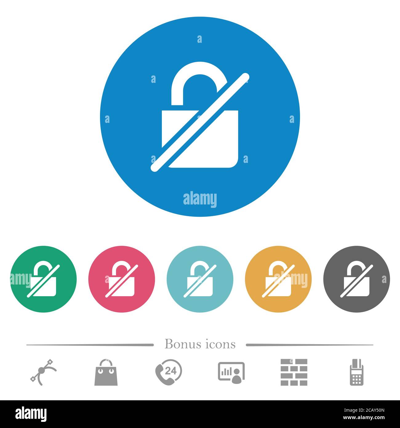 Unprotected flat white icons on round color backgrounds. 6 bonus icons ...