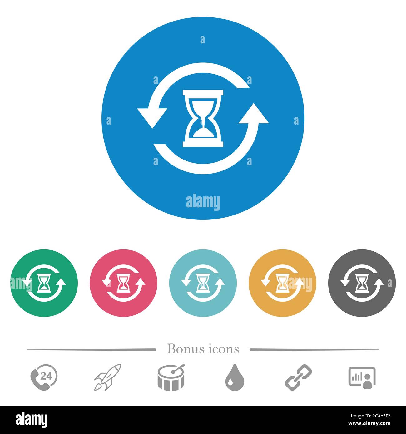 Reload symbol with sandglass flat white icons on round color ...
