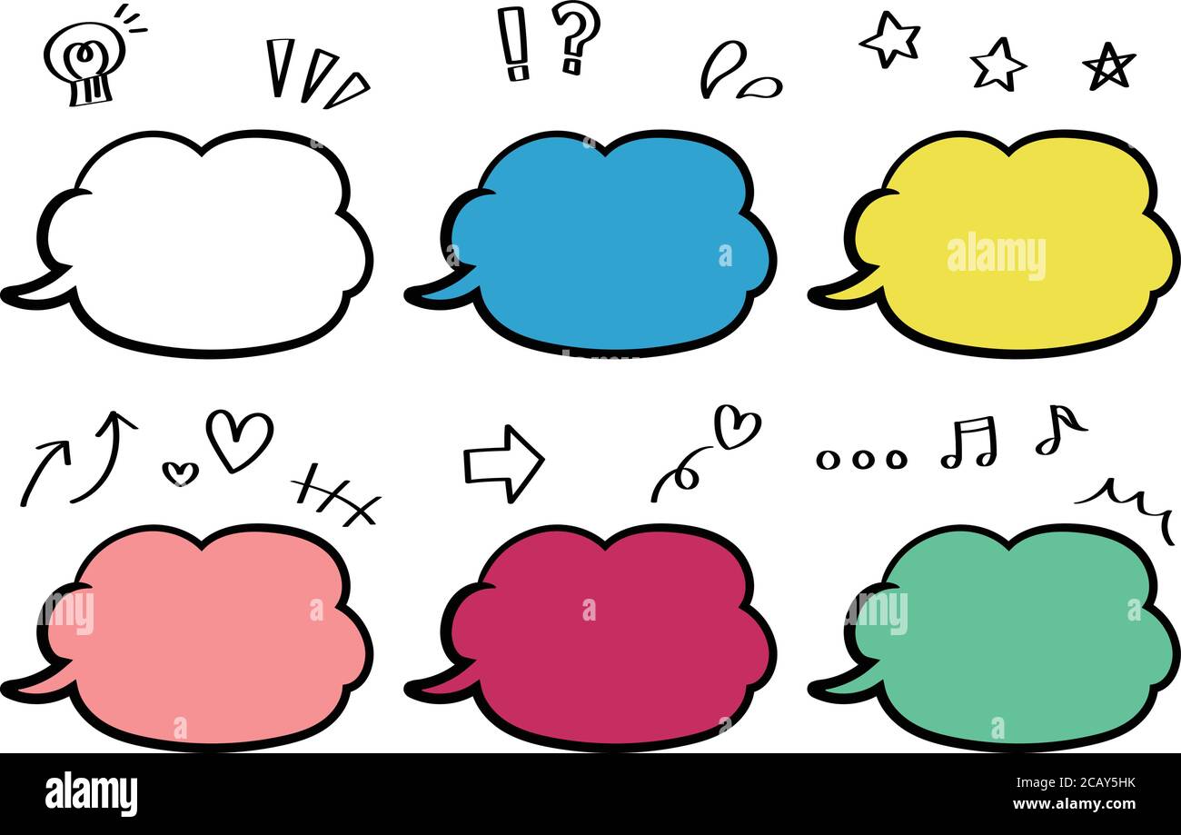 Hand drawn set of colorful speech bubbles. Vector illustration isolated ...