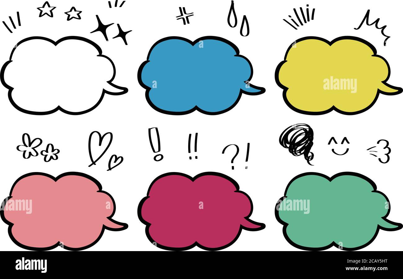 Hand drawn set of colorful speech bubbles. Vector illustration. Stock Vector