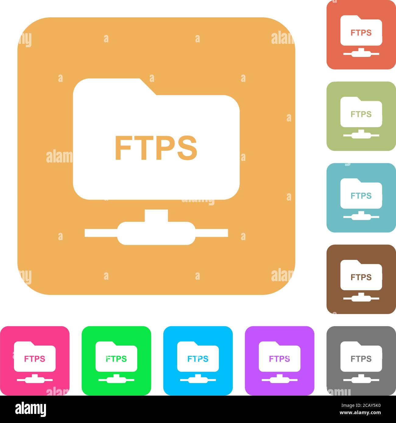 FTP over ssl flat icons on rounded square vivid color backgrounds. Stock Vector