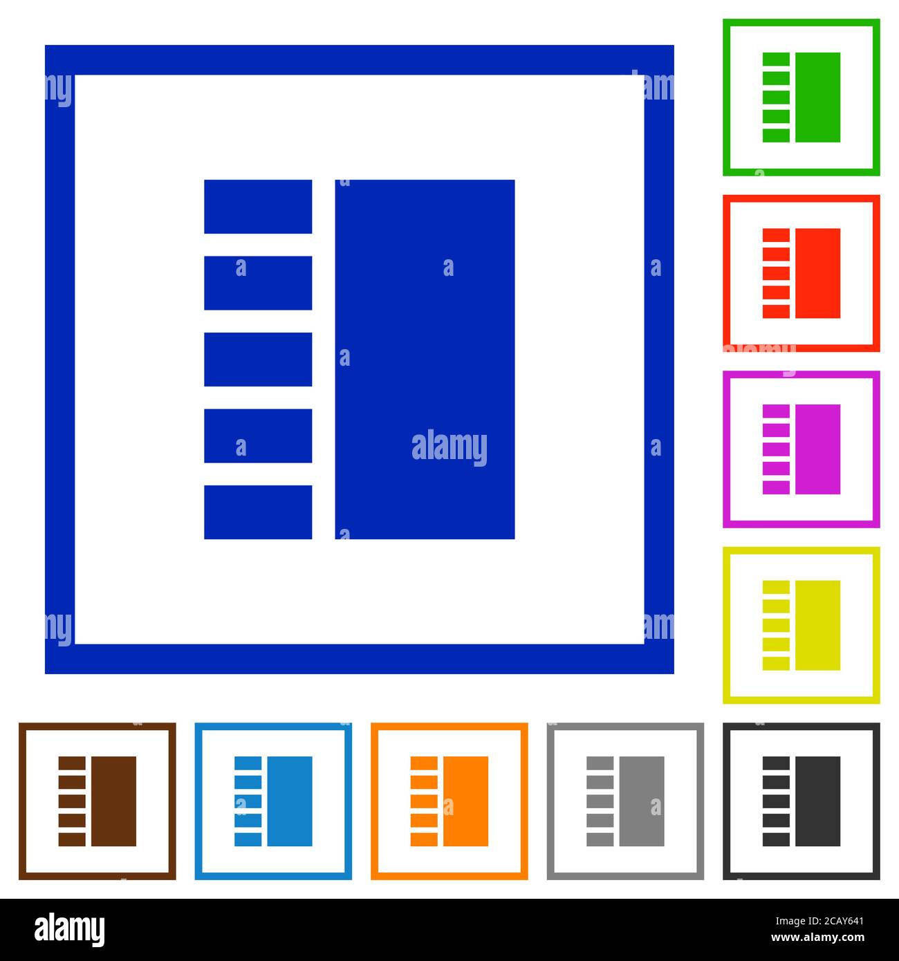Vertical tabbed layout flat color icons in square frames on white background Stock Vector