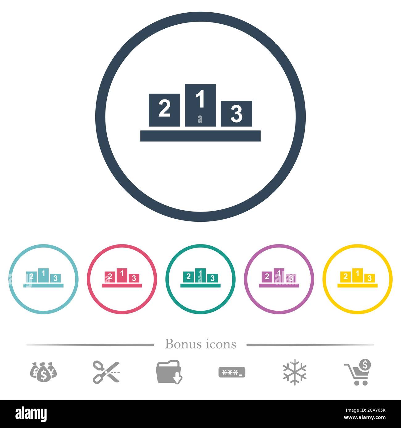 Winners podium with inside numbers flat color icons in round outlines ...