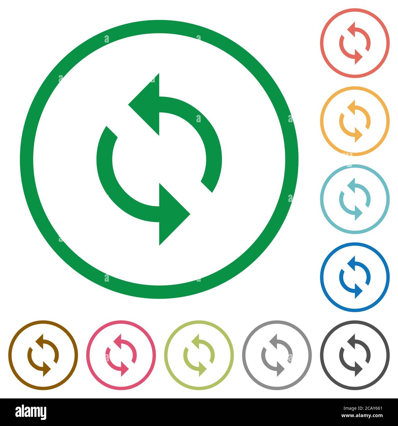 Programming loop flat color icons in round outlines on white background ...
