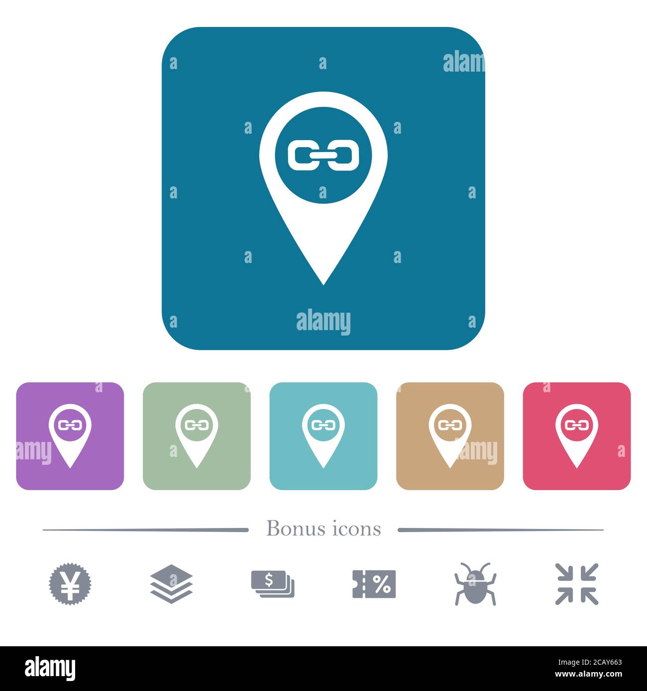 Link GPS map location white flat icons on color rounded square ...