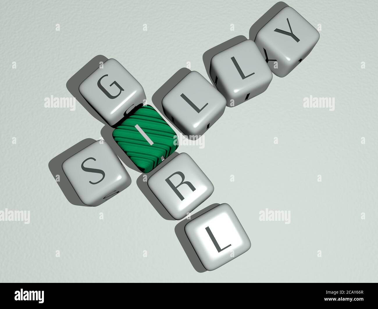 SILLY GIRL crossword by cubic dice letters. 3D illustration. cartoon