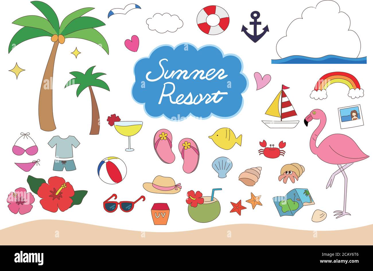 Icon set of a tropical resort. Vector illustration isolated on white ...