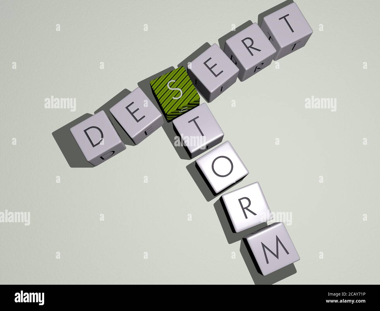 desert storm crossword by cubic dice letters. 3D illustration. background and landscape Stock Photo