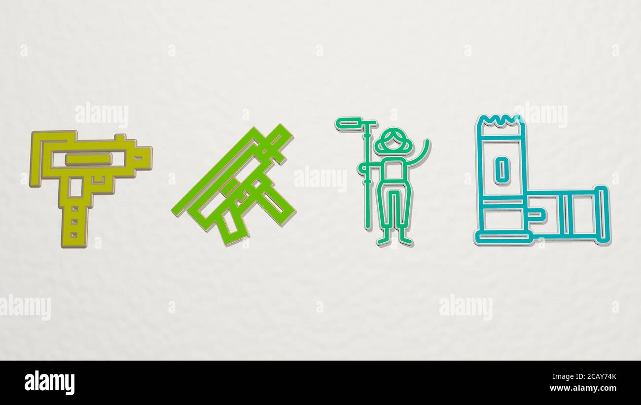 shotgun 4 icons set. 3D illustration. hunting and background Stock ...
