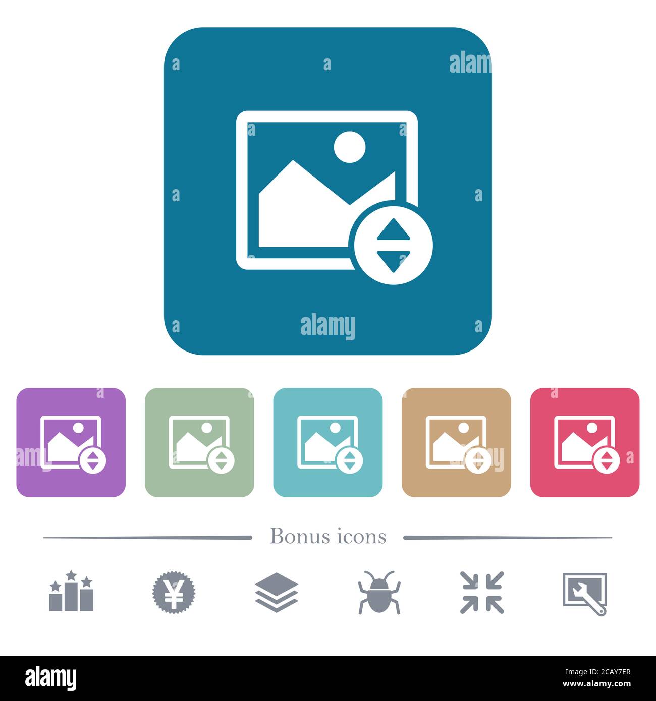 Vertically move image white flat icons on color rounded square ...
