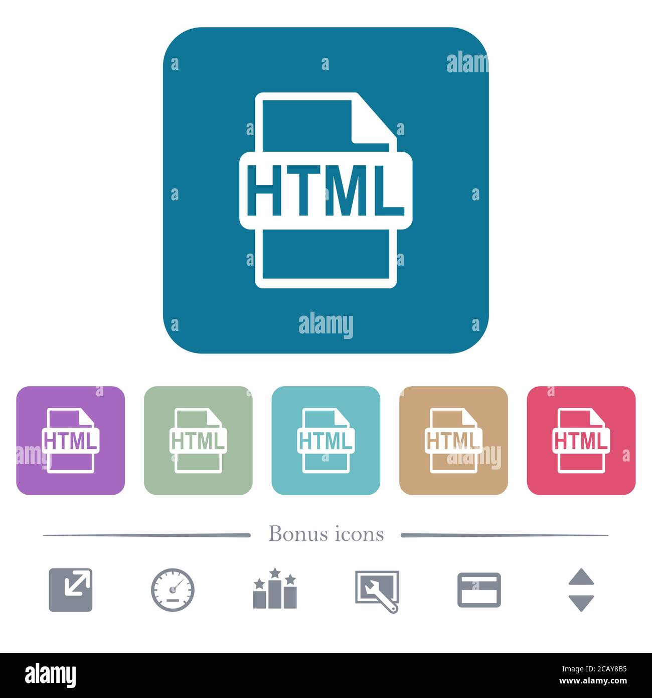 HTML file format white flat icons on color rounded square backgrounds ...