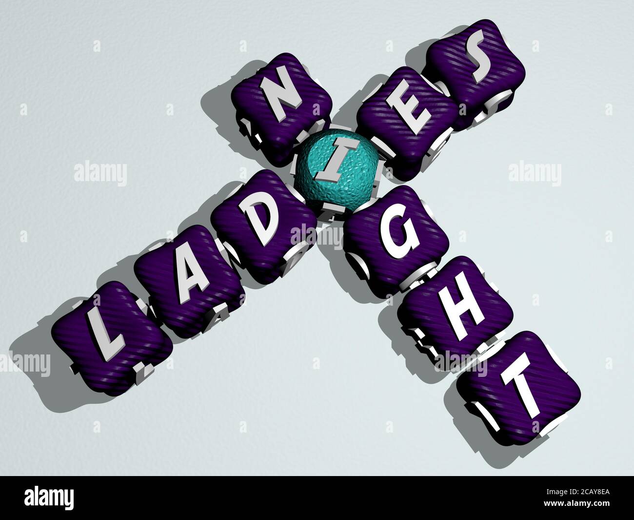 LADIES NIGHT crossword of colorful cubic letters. 3D illustration