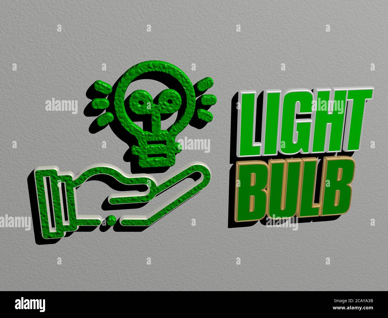 light bulb icon and text on the wall. 3D illustration. background and ...