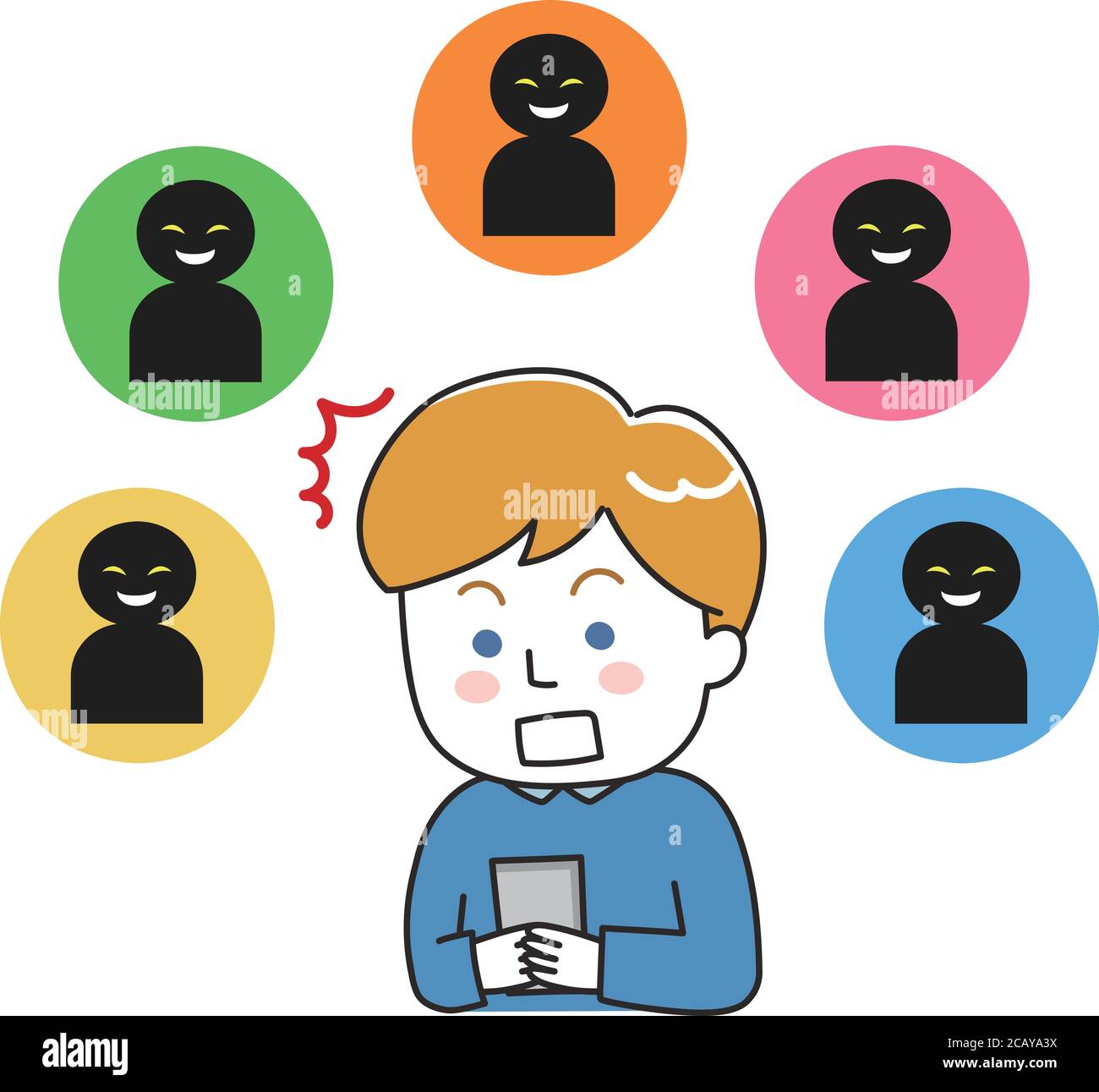 Shocked man looking at social media. Vector illustration isolated on white background. Stock Vector
