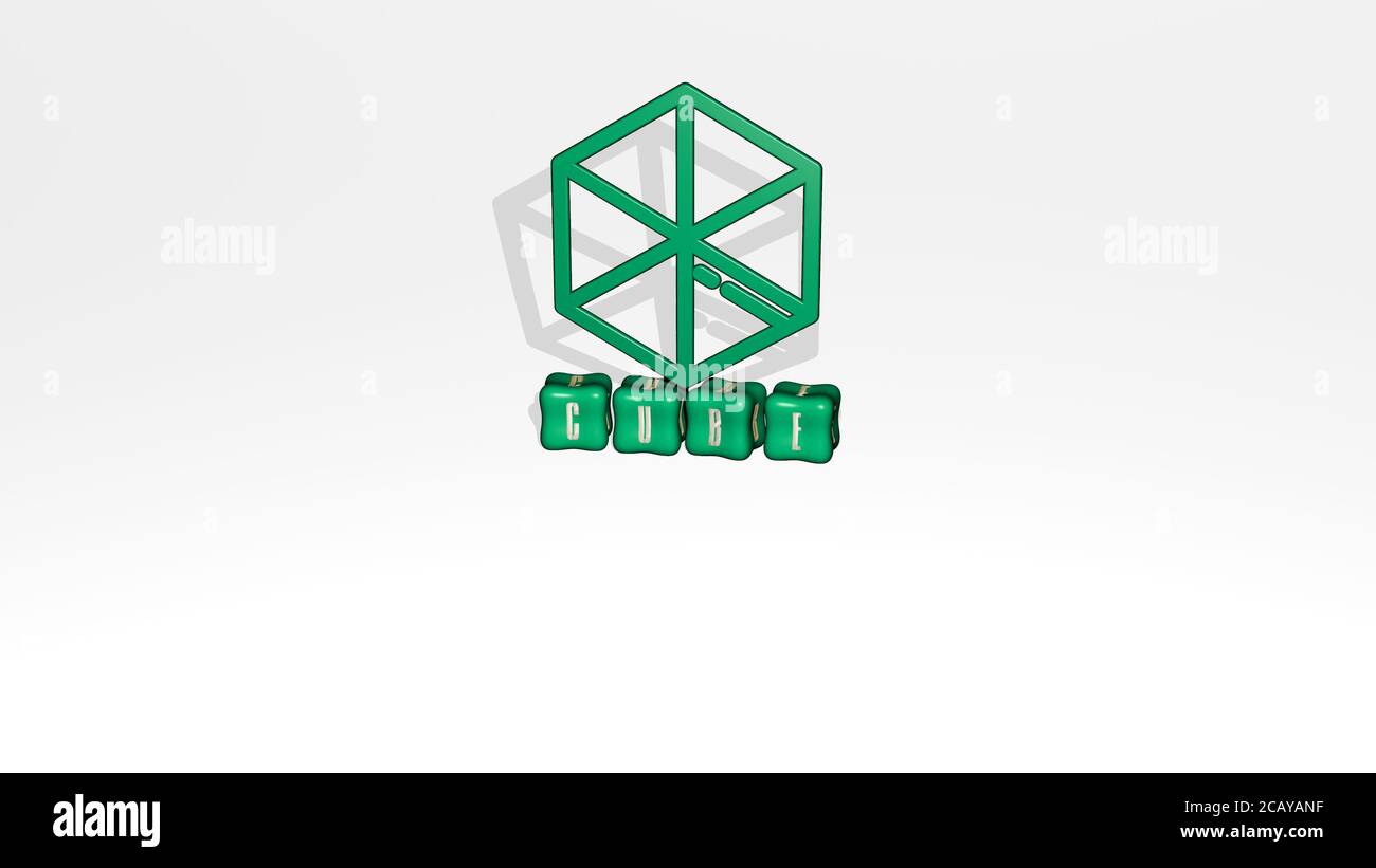 cube 3D icon object on text of cubic letters. 3D illustration ...