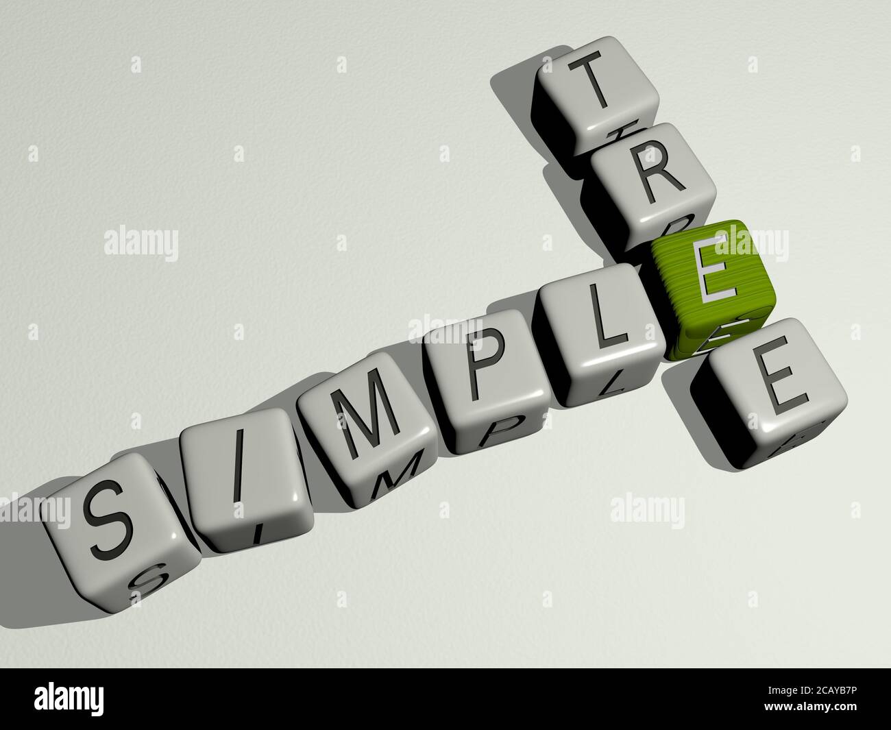 SIMPLE TREE crossword by cubic dice letters. 3D illustration. icon and background Stock Photo