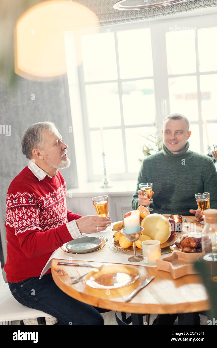 happy family celebrating a holiday. close up photo. vacation with family. positive atmisphere at home Stock Photo