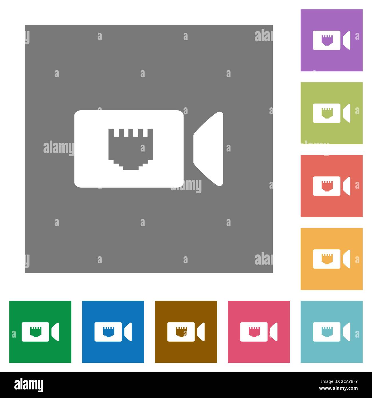 IP camera flat icons on simple color square backgrounds Stock Vector