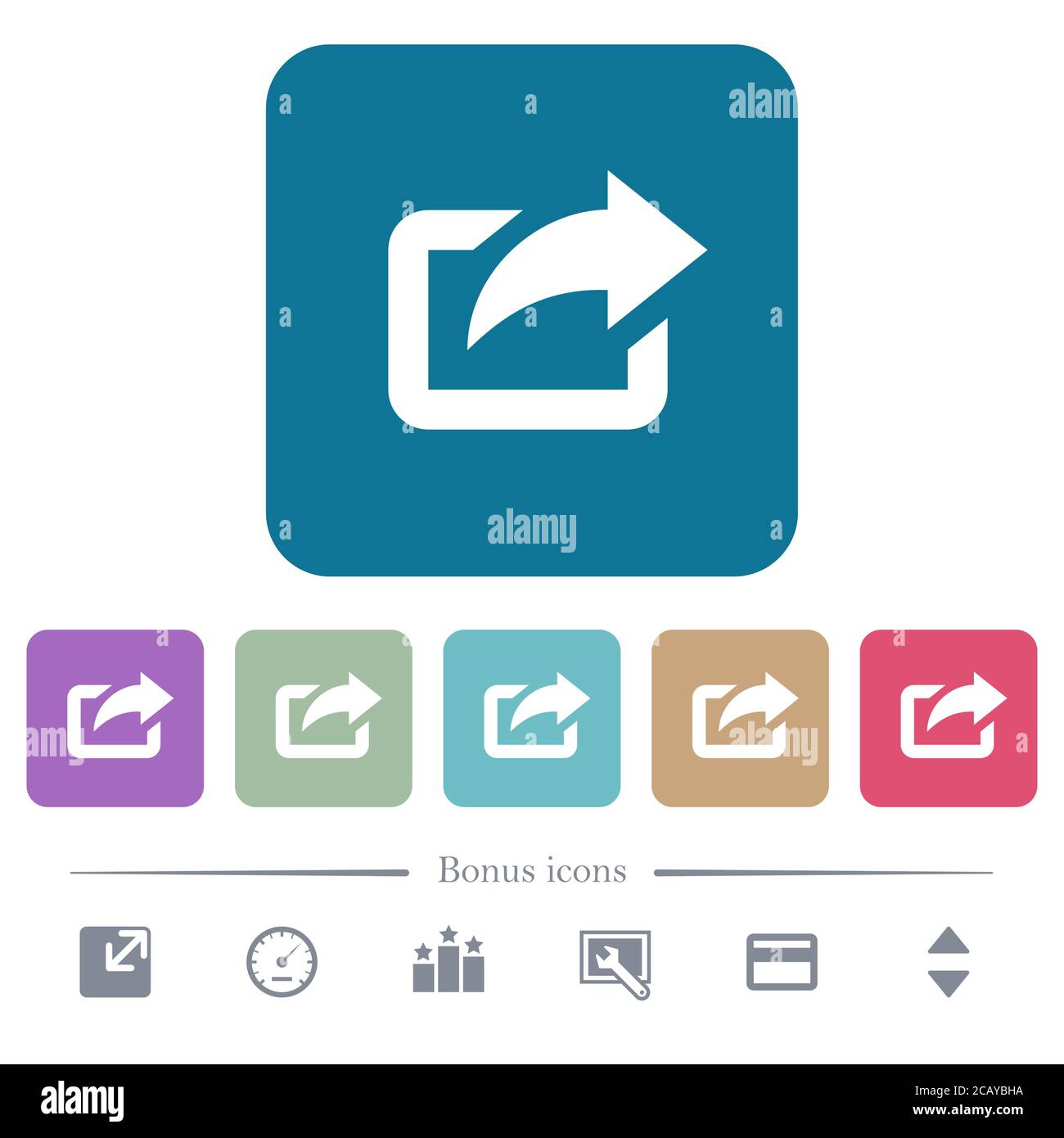 Export with upper right arrow white flat icons on color rounded square ...