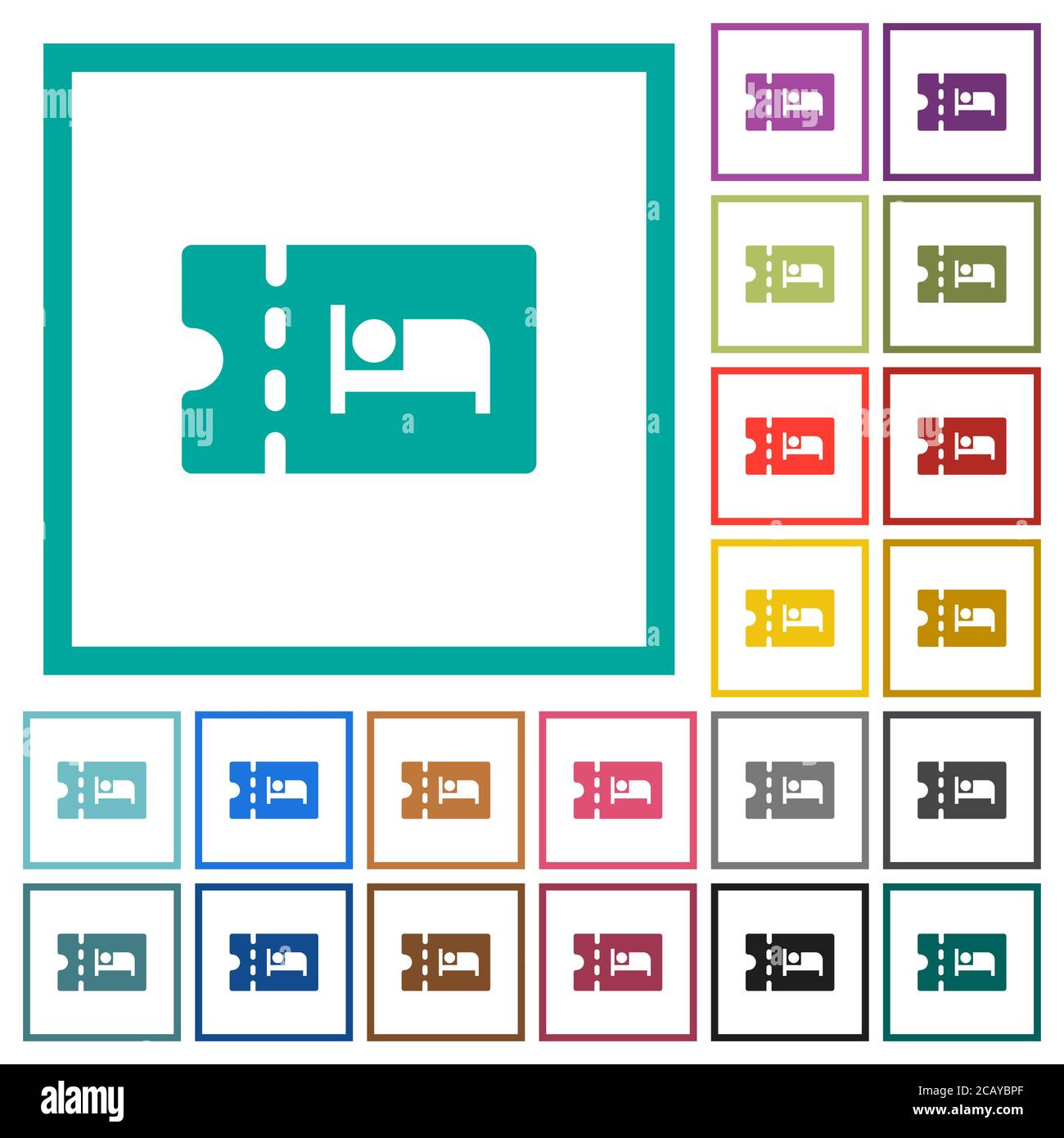 Accommodation discount coupon flat color icons with quadrant frames on white background Stock Vector