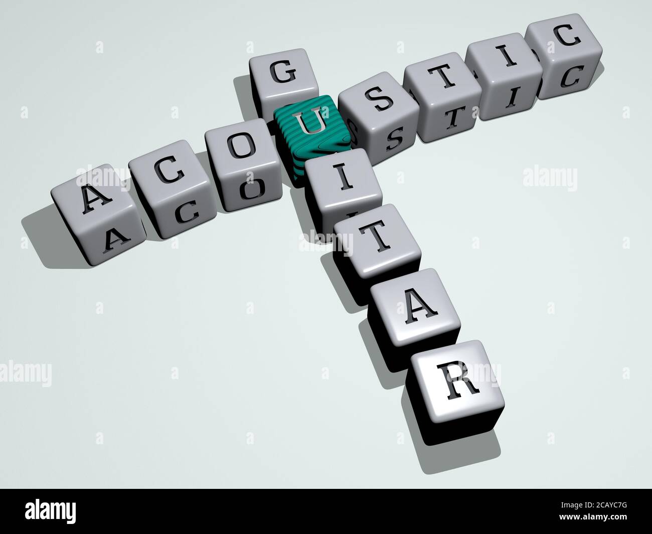 ACOUSTIC GUITAR crossword by cubic dice letters. 3D illustration ...