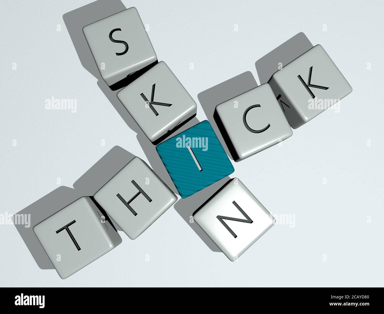 thick skin crossword by cubic dice letters. 3D illustration. background