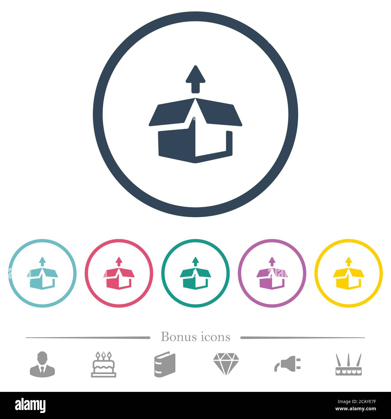 Unpack from box flat color icons in round outlines. 6 bonus icons ...