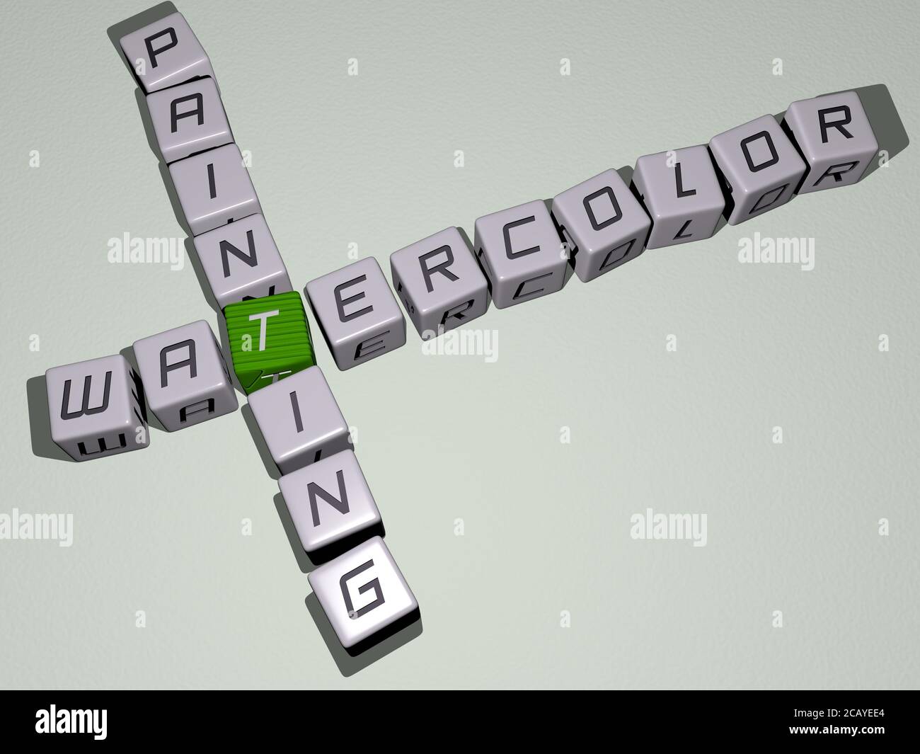 WATERCOLOR PAINTING crossword by cubic dice letters. 3D illustration