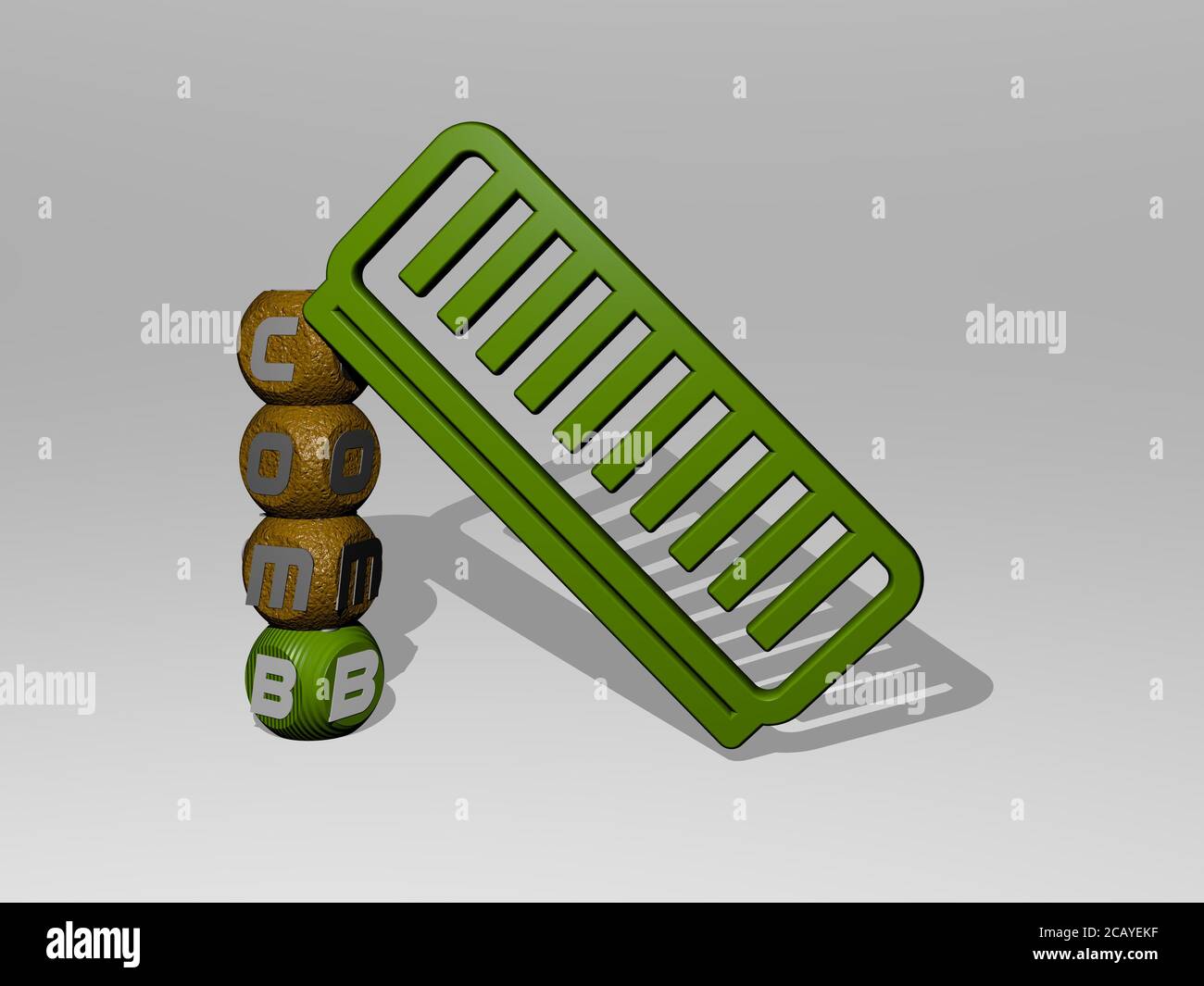 comb 3D icon and dice letter text. 3D illustration. background and hair ...