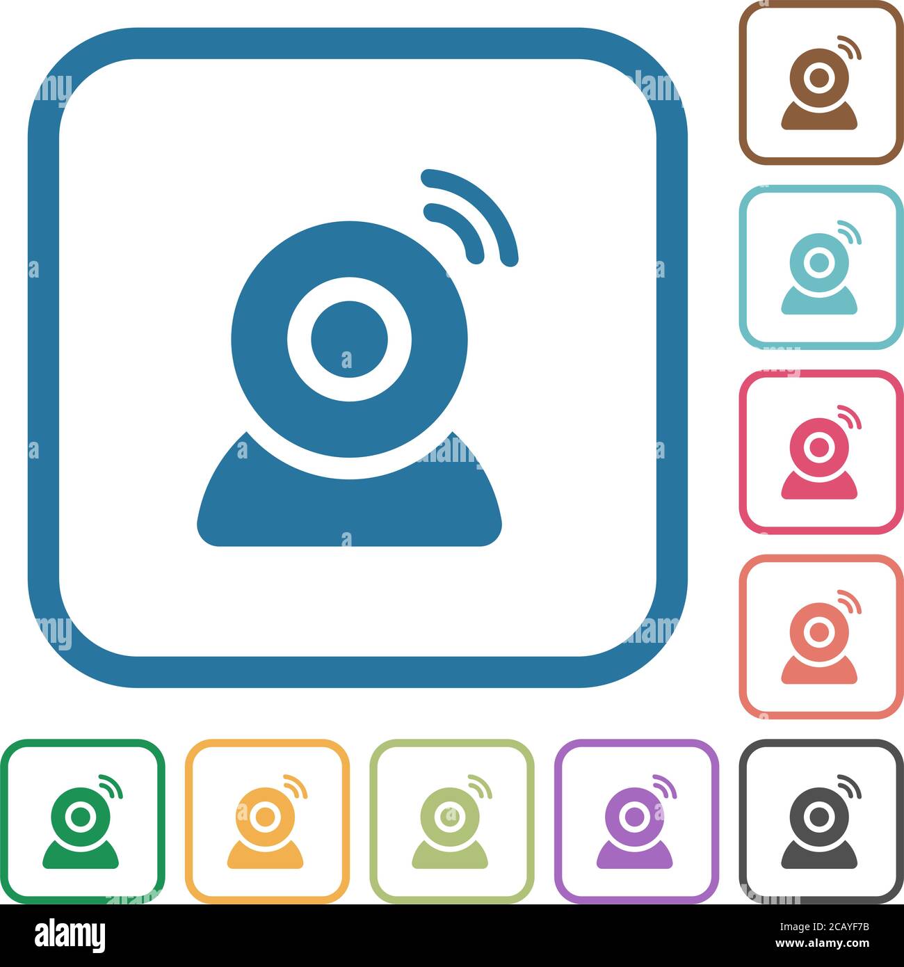 Wireless camera simple icons in color rounded square frames on white background Stock Vector