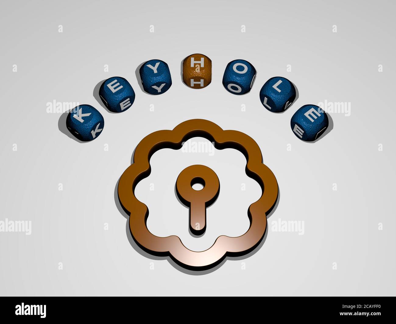 KEYHOLE icon surrounded by the text of individual letters. 3D ...