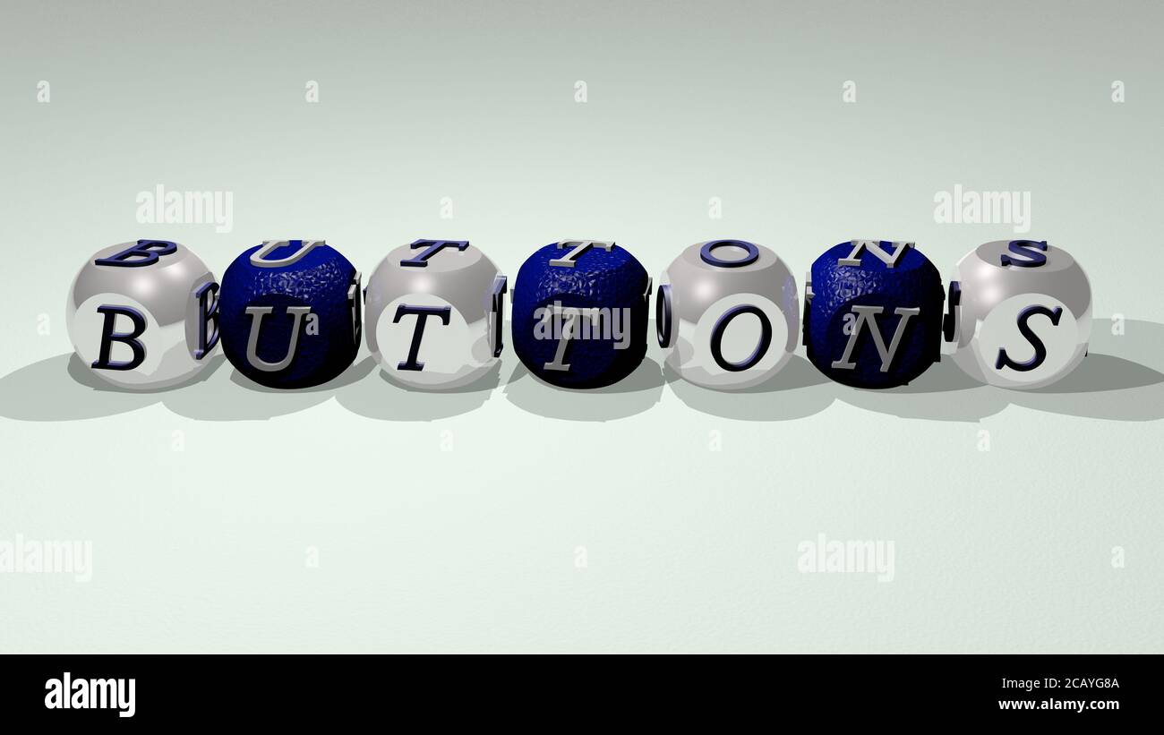 crosswords of BUTTONS arranged by cubic letters on a mirror floor