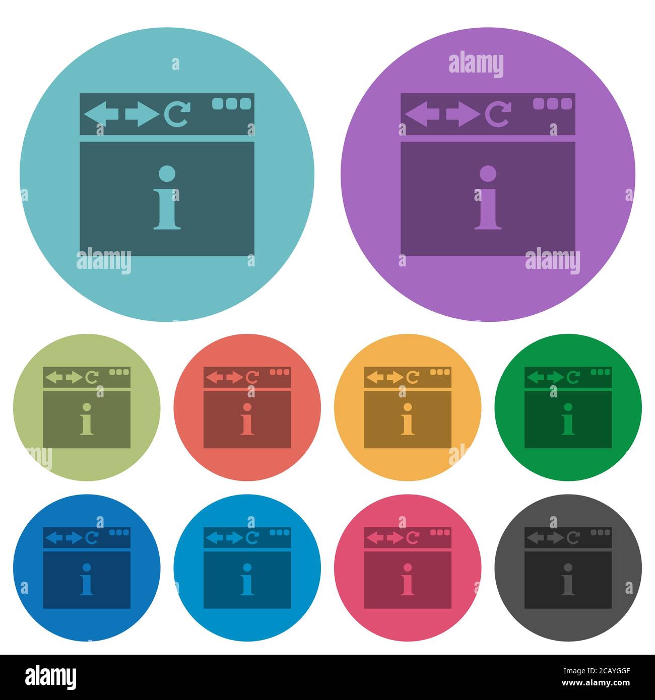 Browser info darker flat icons on color round background Stock Vector