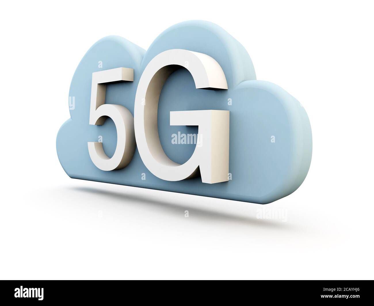 SUPER FAST 5G CONNECTION FONT ON A cloud on a white background 3d render Stock Photo