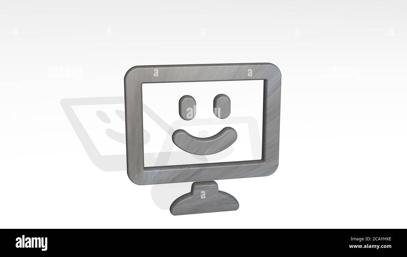 desktop monitor smiley 3D icon standing on the floor. 3D illustration ...