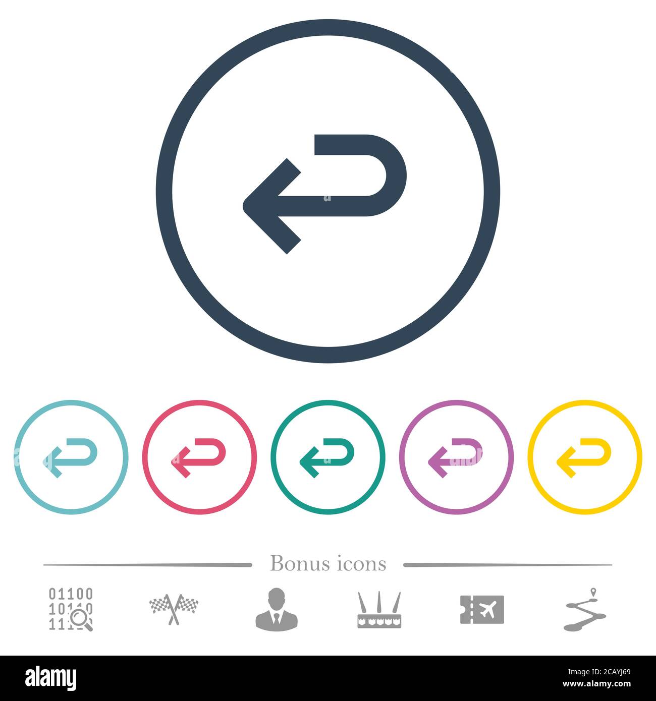 Back arrow flat color icons in round outlines. 6 bonus icons included ...