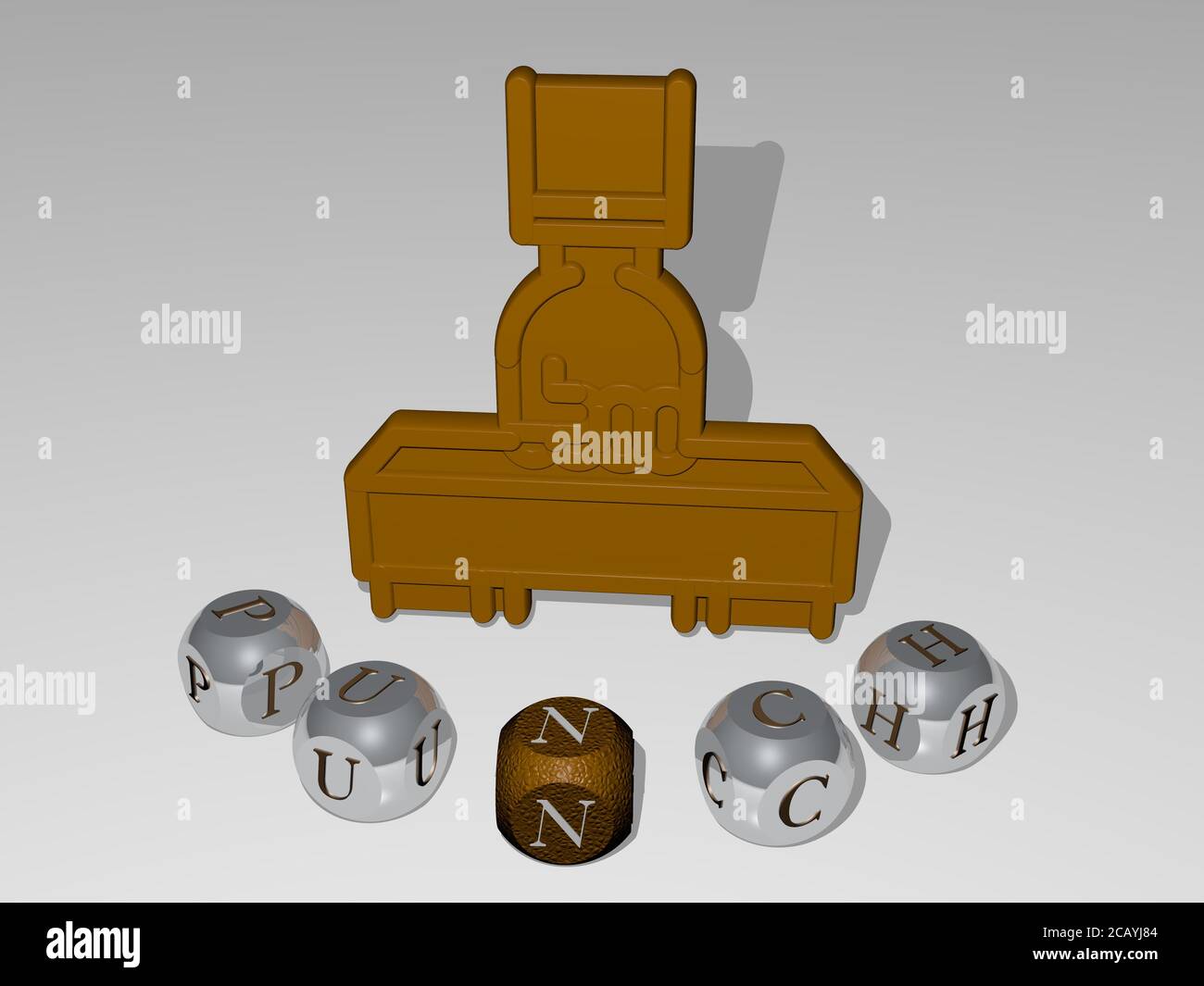 PUNCH round text of cubic letters around 3D icon. 3D illustration ...