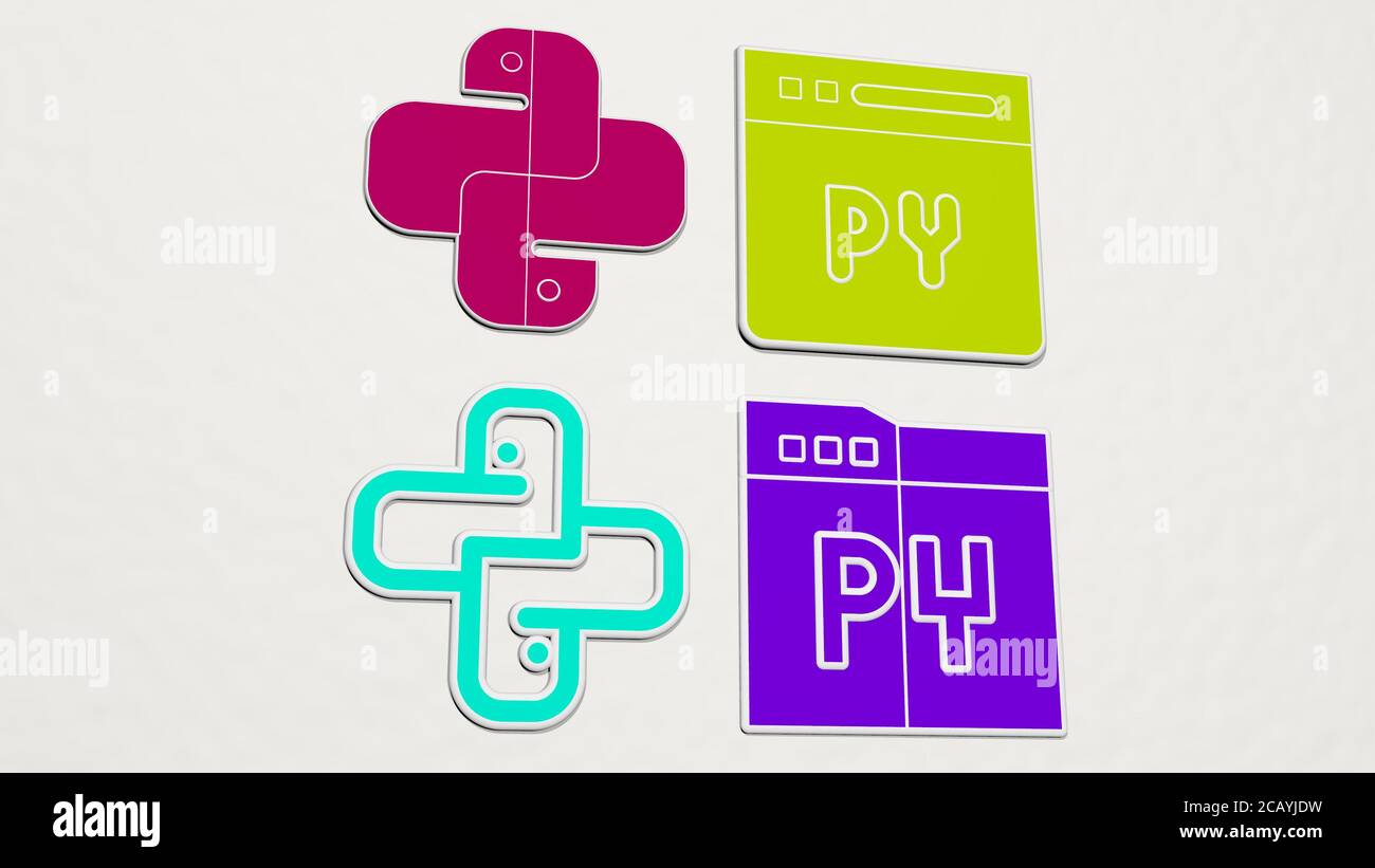 python colorful set of icons. 3D illustration. snake and animal Stock ...