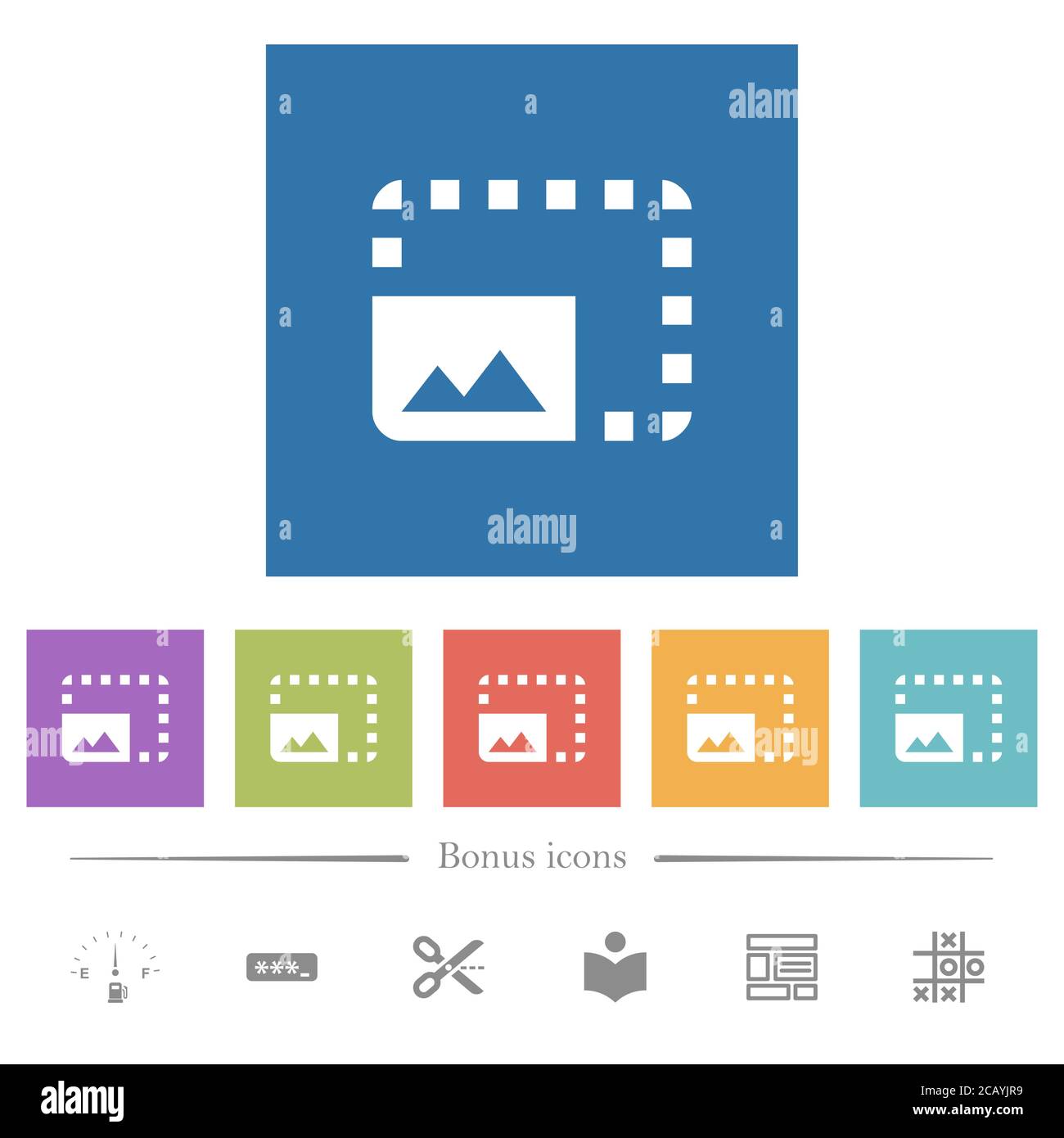 Enlarge photo flat white icons in square backgrounds. 6 bonus icons ...