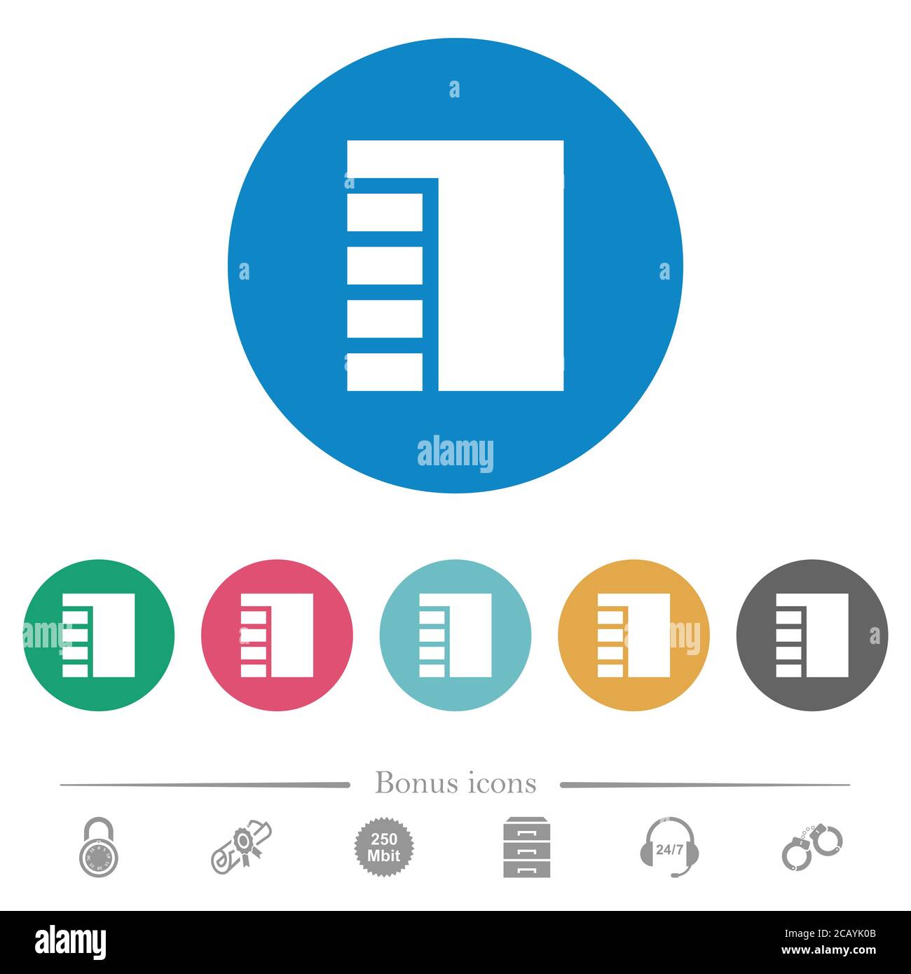 Vertical tabbed layout active flat white icons on round color ...