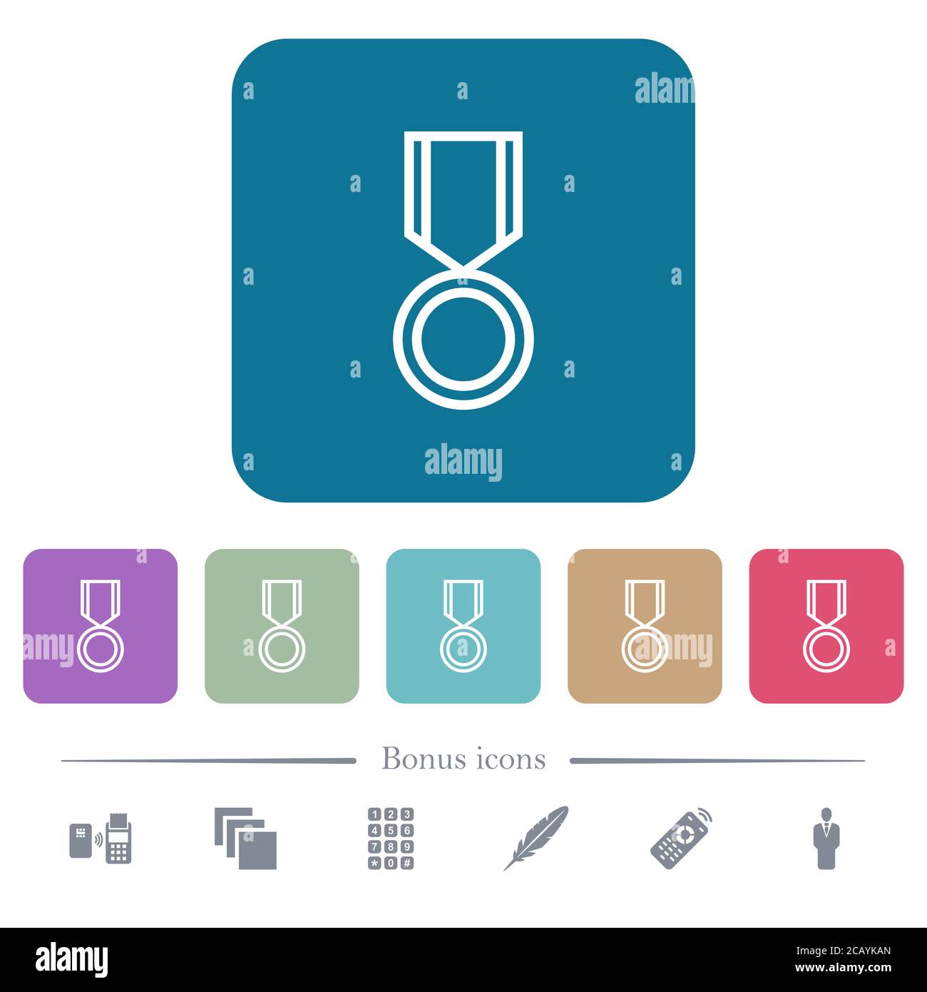 Medal white flat icons on color rounded square backgrounds. 6 bonus ...