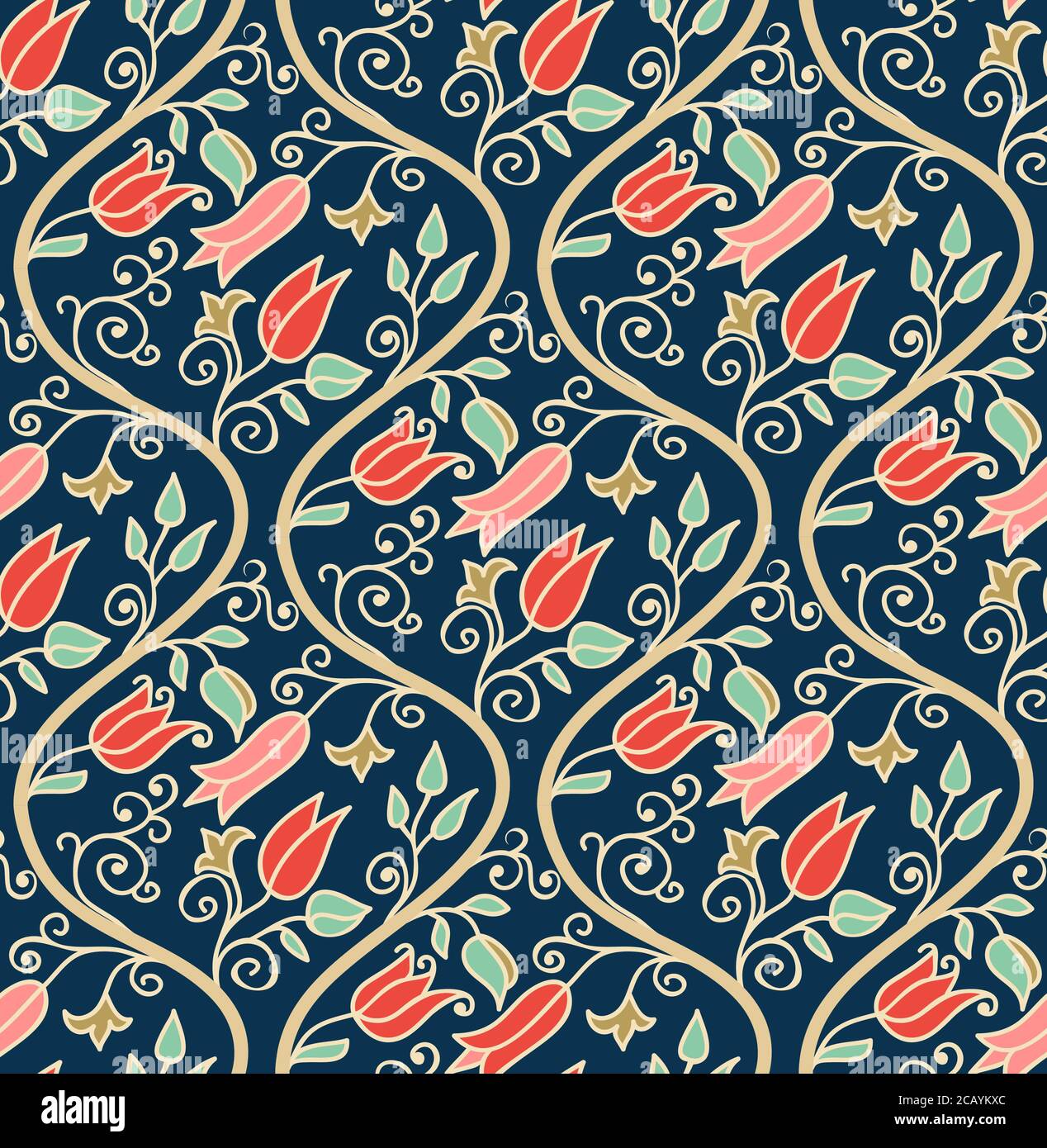 Seamless colorful floral pattern in folk style with flowers, leaves ...