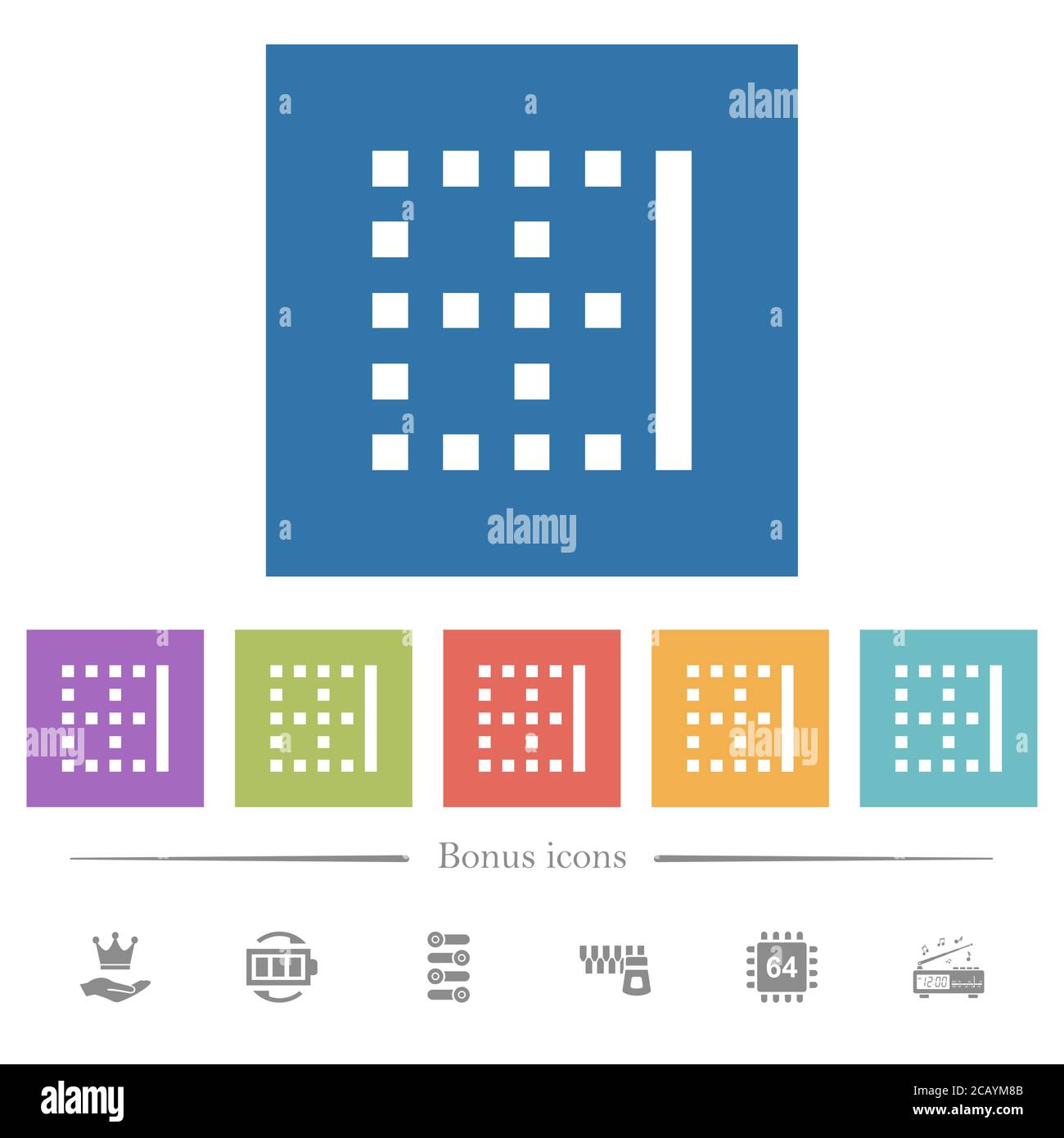 Right border flat white icons in square backgrounds. 6 bonus icons ...