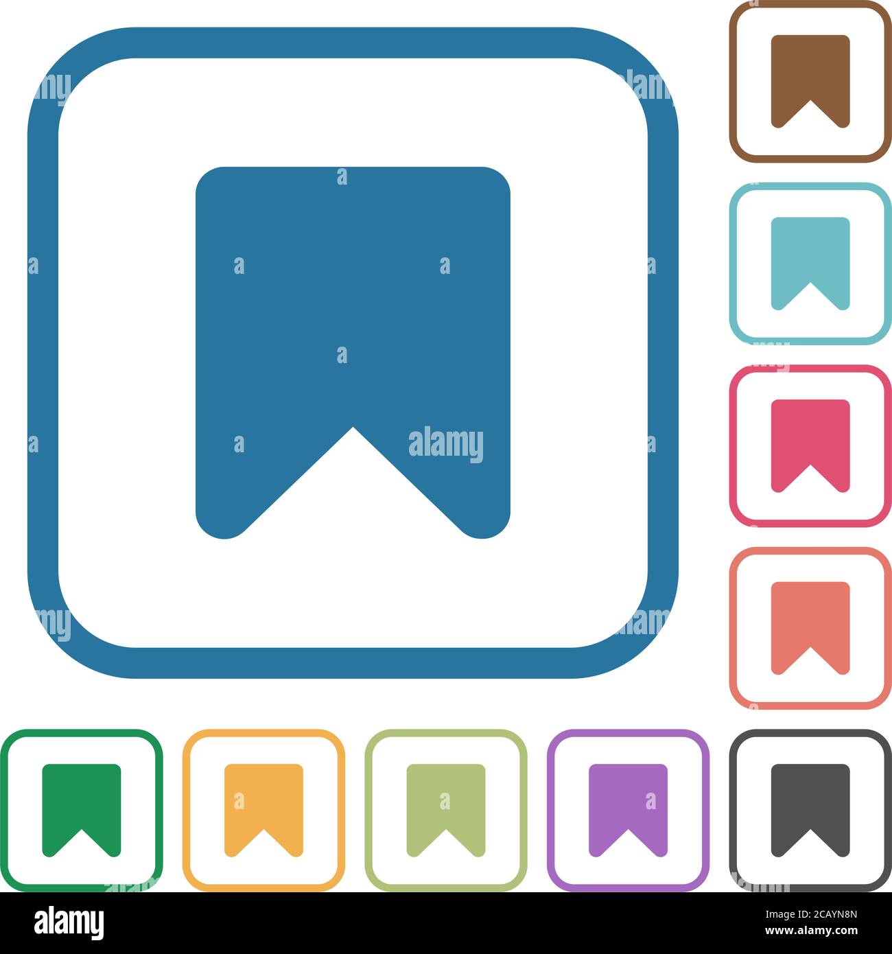 Bookmark simple icons in color rounded square frames on white ...