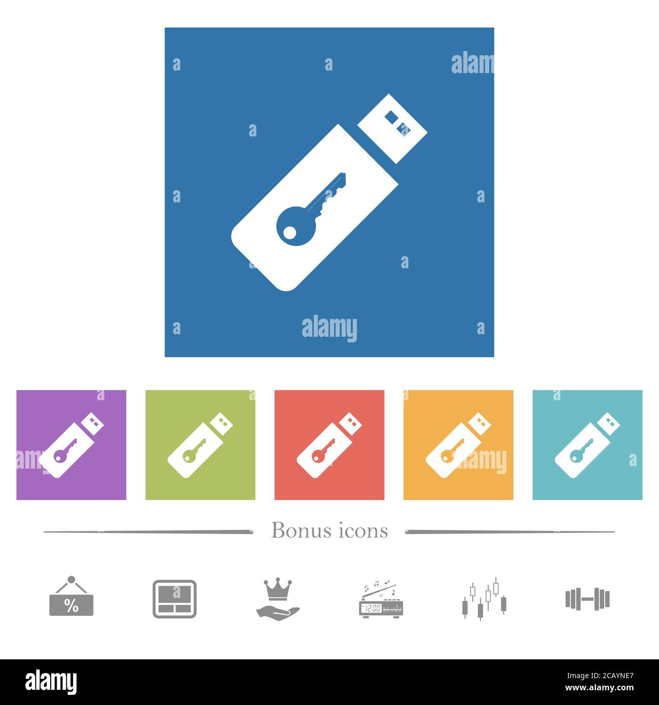 Hardware key flat white icons in square backgrounds. 6 bonus icons ...